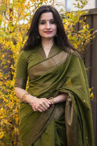 Meher Olive Green Banarasi Woven Silk Saree