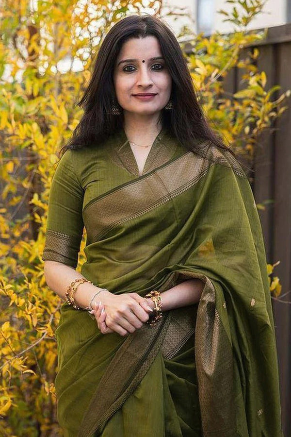 Meher Olive Green Banarasi Woven Silk Saree