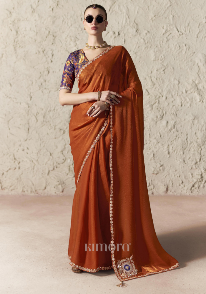 Aarnika Soft Silk Saree In Rust Orange