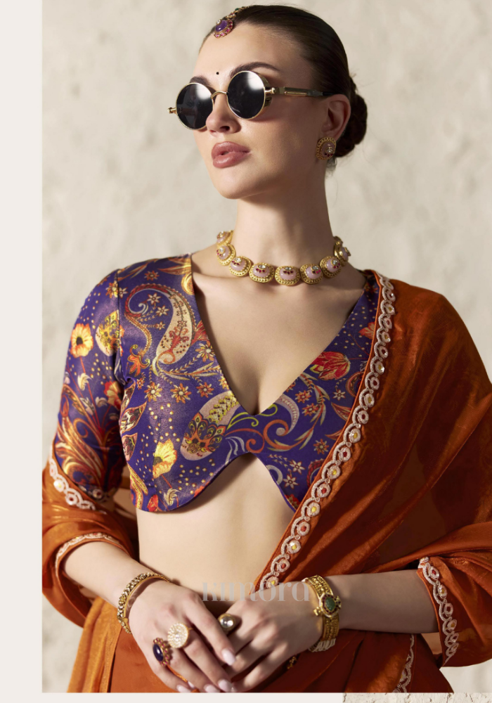 Aarnika Soft Silk Saree In Rust Orange