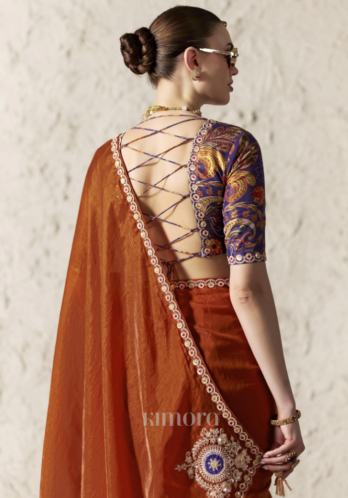 Aarnika Soft Silk Saree In Rust Orange