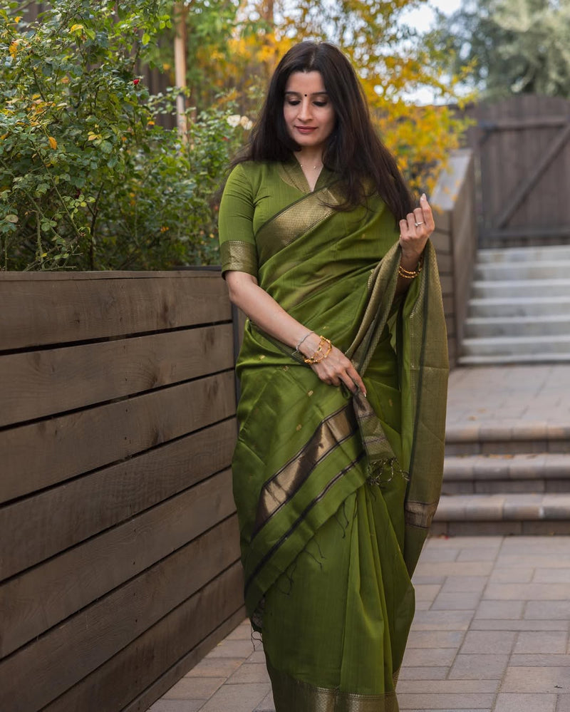 Meher Olive Green Banarasi Woven Silk Saree