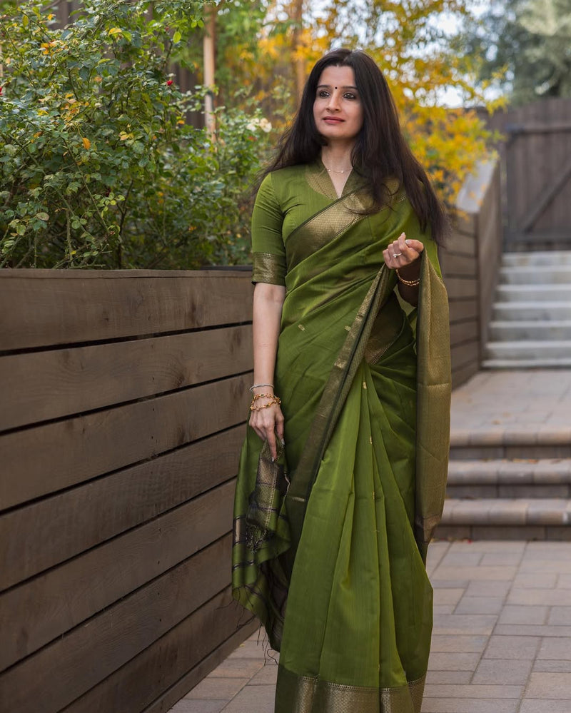 Meher Olive Green Banarasi Woven Silk Saree