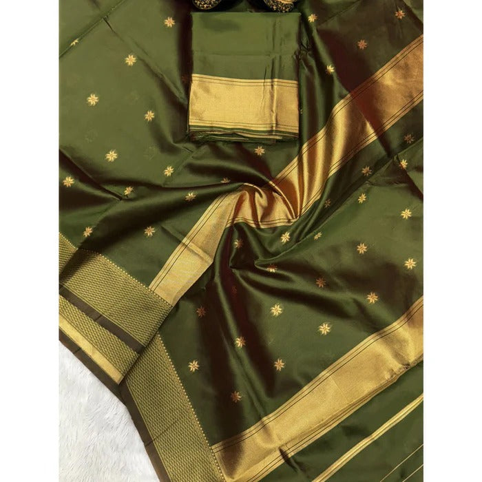 Meher Olive Green Banarasi Woven Silk Saree