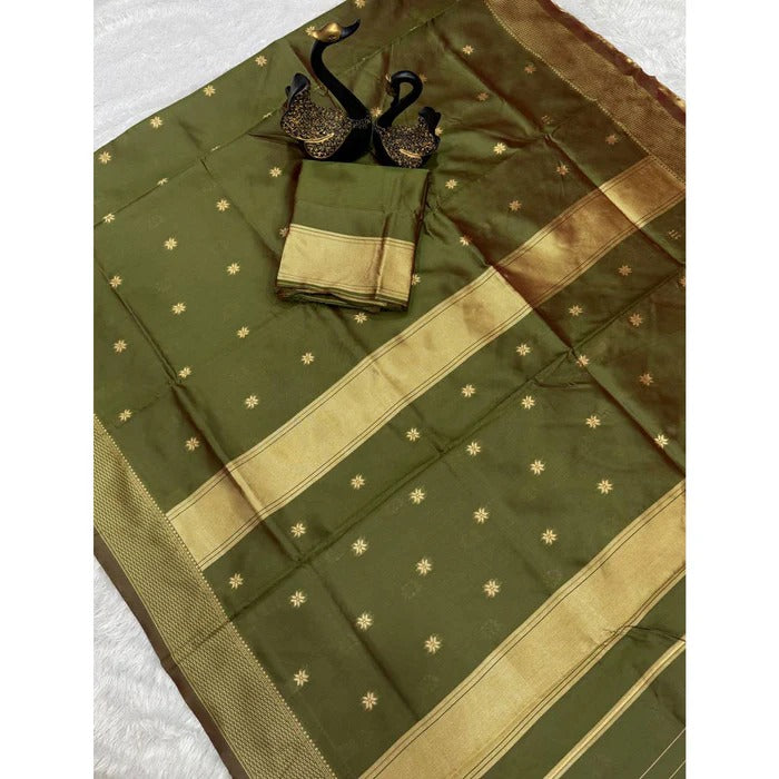 Meher Olive Green Banarasi Woven Silk Saree