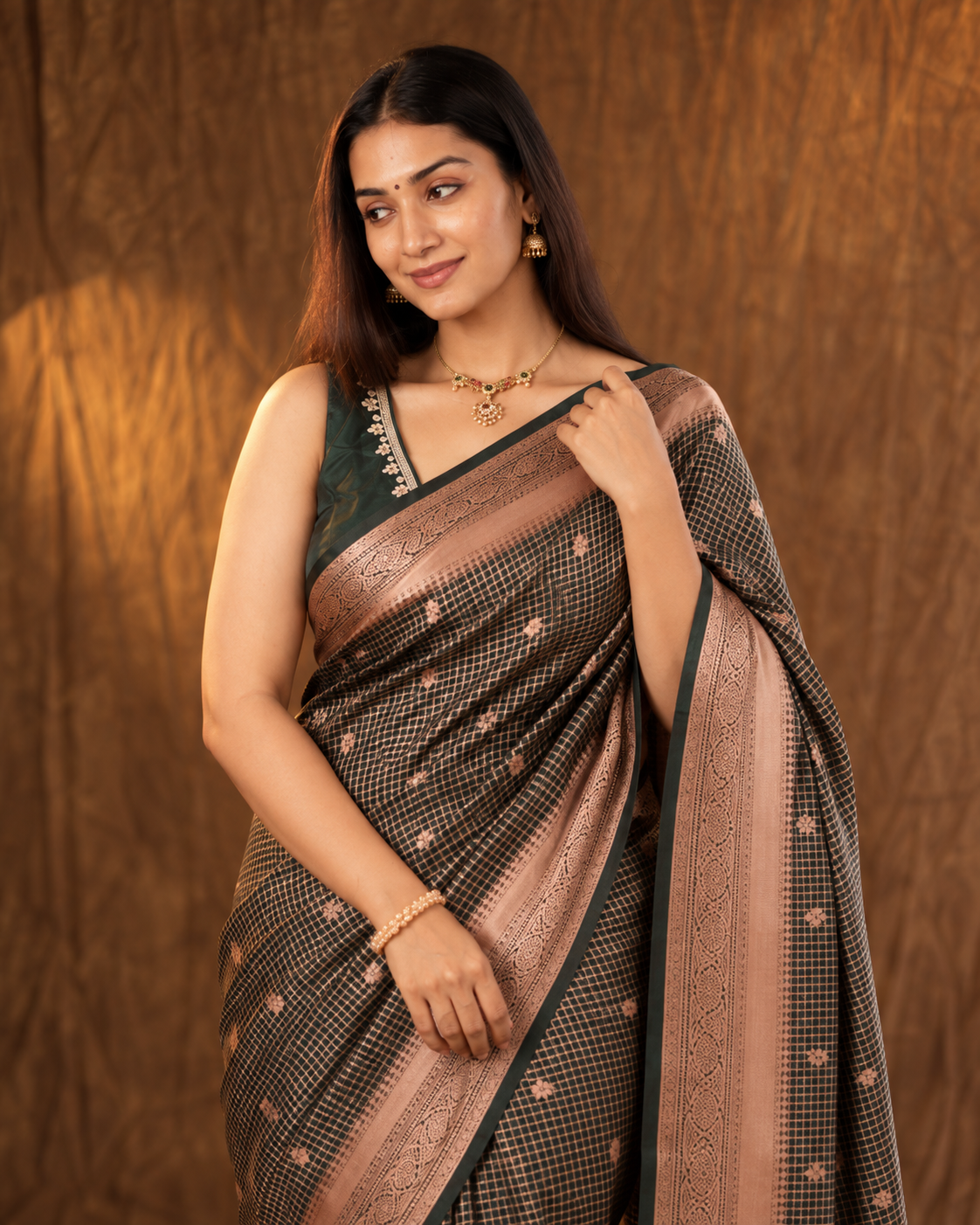 Aaranya Black & Rose Gold Banarasi Silk Saree