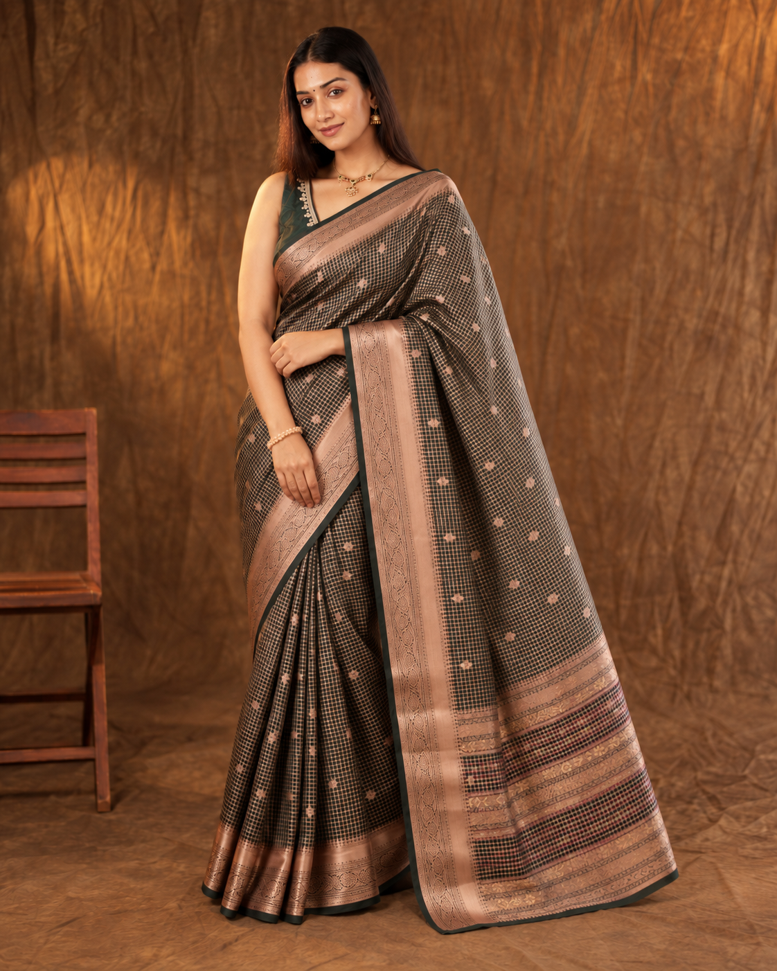 Aaranya Black & Rose Gold Banarasi Silk Saree