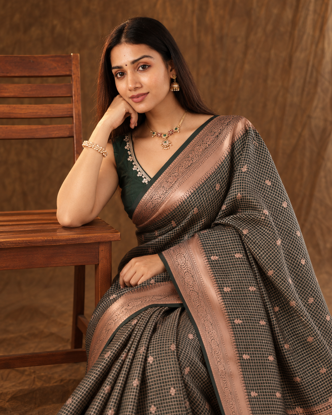 Aaranya Black & Rose Gold Banarasi Silk Saree