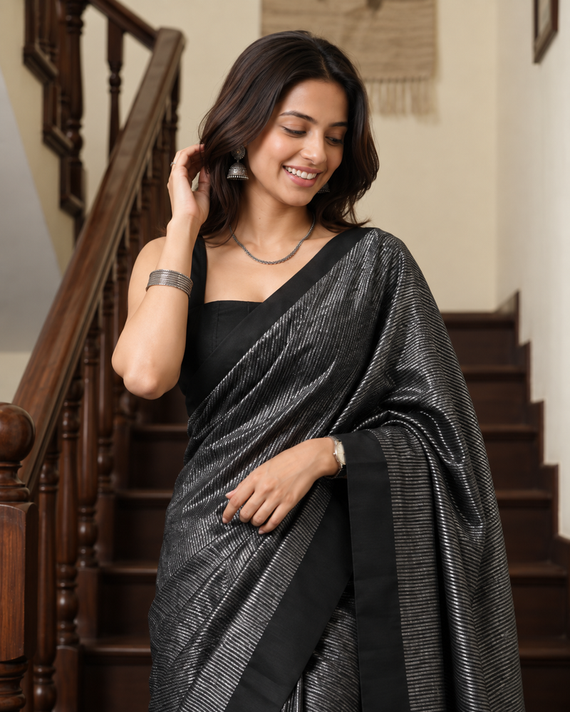 Noir Elegance Black Silver Silk Saree