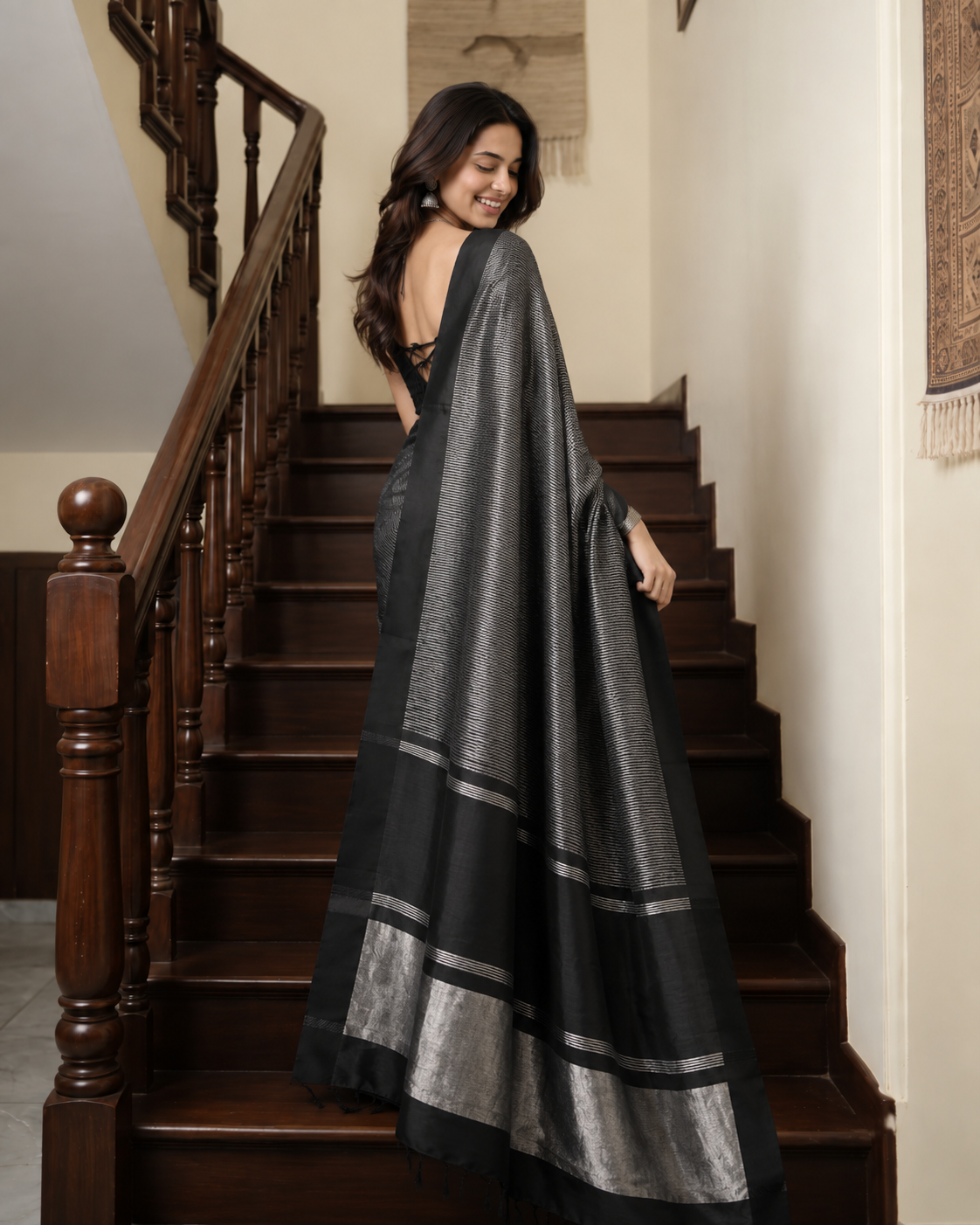 Noir Elegance Black Silver Silk Saree