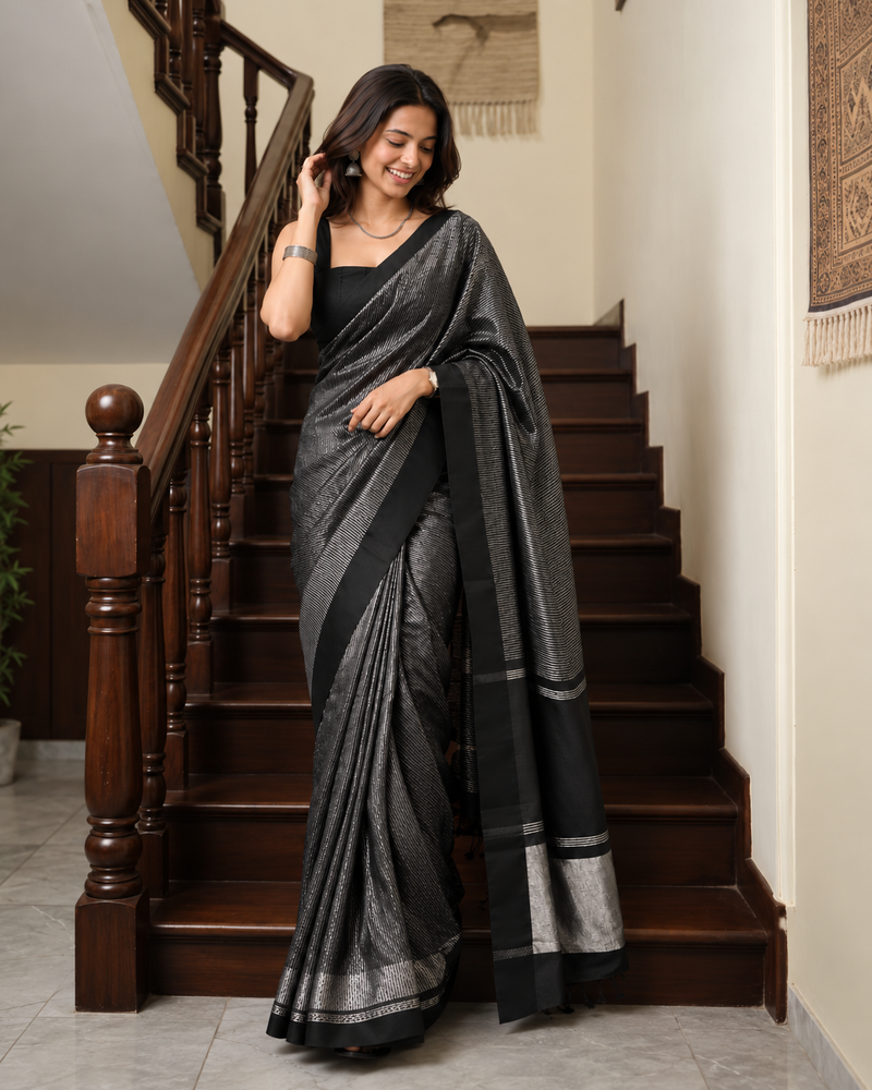 Noir Elegance Black Silver Silk Saree