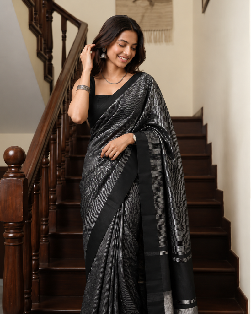 Noir Elegance Black Silver Silk Saree